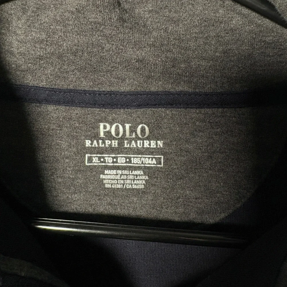 Polo Ralph Lauren Mens XL Navy Blue Quarter Zip Pullover Sweatshirt Grey Pony - Picture 2 of 6